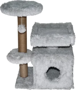 Topmast Krabpaal Fluffy Langhaar – Malmö – Grijs – 72 X 39 X 87 Cm – Made In EU – Krabpaal Voor Katten – Met Kattenhuis – Sterk Sisal Touw