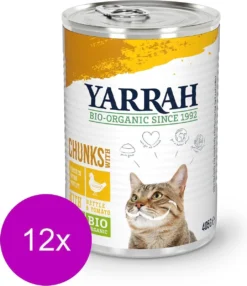 Yarrah Bio Kat Blik Chunks – Kip – Kattenvoer – 12 X 405 G