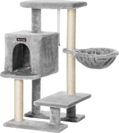 Rootz Krabpaal Voor Katten – Kattenkrabpaal – Met Knuffelgrot – Grijs – 46 X 41 X 84 Cm