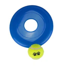 Honden Frisbee & Tennisbal – Blauw / Geel – Kunststof – Ø 12 & Ø 6 Cm – Rond