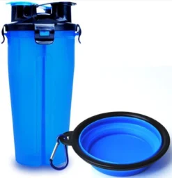 2 In 1 Voer En Drinkfles Voor Huisdieren Incl. Opvouwbare Siliconen Bakken (2 X 450ml) – Lekvrij – Robuust – Draagbaar – Voor Dagje Uit – Wandeling – Picknick – Camping – Weekendje Weg – Hond – Kat – Knaagdier