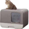 Kattenbak – 2 Uitgangen – Kattentoilet – Uitschuifbare Bodem – Met Schepje – Grijs 53 X 40 X 40 Cm