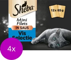 Sheba Multipack Mini Filets Saus – Kattenvoer – 4 X Vis 12×85 G