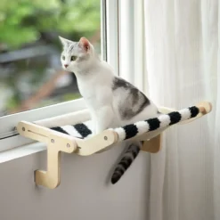 Mewoofun Kat Vensterbank Houten Stevige Hangmat – Kattenhangmat Voor Bij Het Raam – Katoenen Dam Canvas – Gemakkelijk Te Wassen – Multifunctioneel Multiplier Multiplex Kitten Katten Nest – Zonnebaden