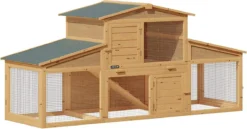 Mara Konijnenhok XXL – Kippenhok – Knaagdieren – 2 Verdiepingen – Voor Buiten – Bruin – Massief Hout – 210 X 100 X 71 Cm