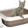 Kattenbak Open Met Rand, 40 X 50 X 15 Cm, Set Met Strooischep En Hygiënische Container, Niet-giftige Grondstof Van Het Milieu, Duifgrijs