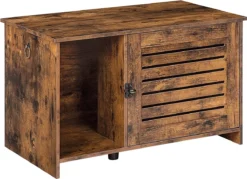 Signature Home Kattenbak – Kattenhuis Verborgen – Kattenbakkast Met Lamellendeur – Kattenkast -kattenkast Voor Kattenbak – Interieur Grote Kattenbak Opbergdoos – Bruin/Zwart – 80 X 45 X 46 Cm