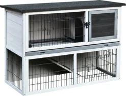 PawHut Konijnenhok Twee Verdiepingen Met Box Konijnenhok Konijnenkooi Massief Hout D51-118