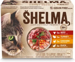 Shelma Kattenvoer – Natvoer Filets In Saus Met Kip – Rund – Eend En Kalkoen – 48 X 85 G