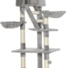 PawHut Krabpaal Kattenboom Klimboom Kat Sisal Plafondhoog Verstelbaar Lichtgrijs D30-093