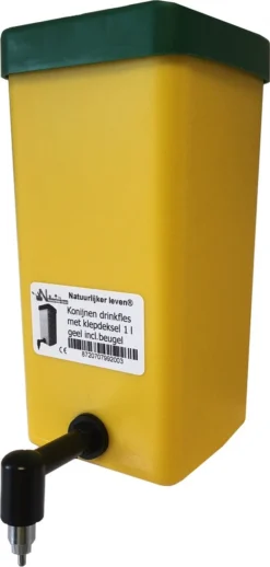 Konijnen Drinkfles – Drinkfles Met Klepdeksel 1 L Geel Incl.beugel – Nippel Drinkfles