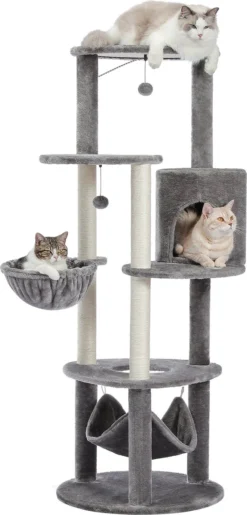 Krabpaal-H152CM Krabpaal Toren Grote Zachte Condos Baars Krabpalen Voor Kitten Multi-Level Toren-grijs
