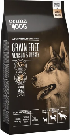 PrimaDog Adult – Graanvrij Hondenvoer – Hert & Kalkoen – 10 Kg