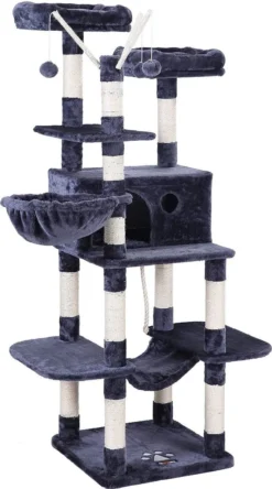 Rootz XXL Krabpaal Voor Katten – Krabpaal – Rookgrijs – 50 X 50 X 164 Cm