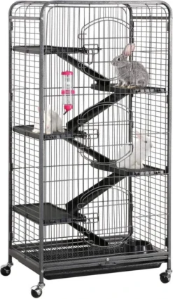 FURNIBELLA Knaagdierenkooi, Voor Volwassen Ratten, Konijnen, Fretten, Chinchilla’s, 64 X 43,7 X 131,2 Cm, Zwart