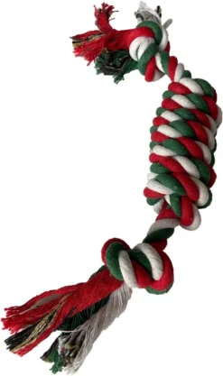 Puppyspeelgoed – Flostouw Hond – Hondenspeelgoed – Kerst – 33 Cm – Groen/Wit/Rood – Kerstspeelgoed