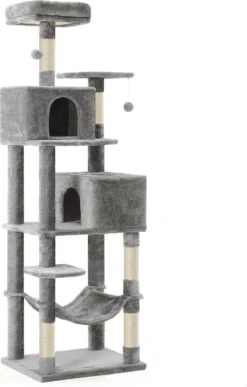 Cozy Living Grote Krabpaal – Krabpaal – Met Grot Hangmat – Pluche Platform – 2 Grotten – Grijs