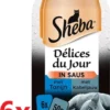 Sheba – Delices Du Jour – Tonijn En Kabeljauw In Saus- Maaltijdzakjes – 6 Verpakkingen Van (6x50g) – Kattenvoer