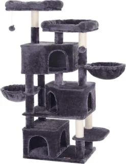 Hoppa! Kattenboom Groot, Met 3 Kattengrotten – Rookgrijs – Sisal