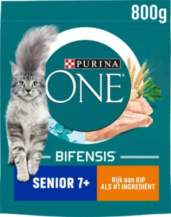 Purina ONE Senior – Kattenvoer Kip & Volkoren Granen – 4x800g