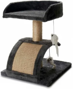 Krabpaal Voor Katten Boomstructuur Grijs Hout Polyester Industriële Hennep (33 X 30,5 X 40 Cm)